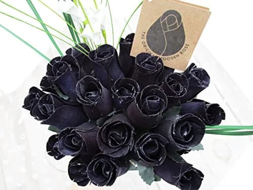 The Original Wooden Rose All Black Gothic Roses Halloween Floral Flower Bouquets in a Gift Box (2 Dozen) Brighten your space with handcrafted birch wood roses, maintenance-free, perfect for gifting or decor thumbnail 9
