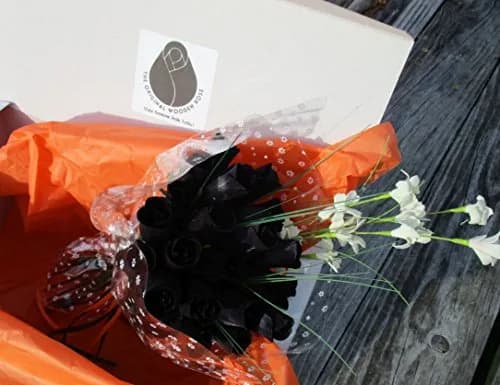 The Original Wooden Rose All Black Gothic Roses Halloween Floral Flower Bouquets in a Gift Box (2 Dozen) Brighten your space with handcrafted birch wood roses, maintenance-free, perfect for gifting or decor thumbnail 3