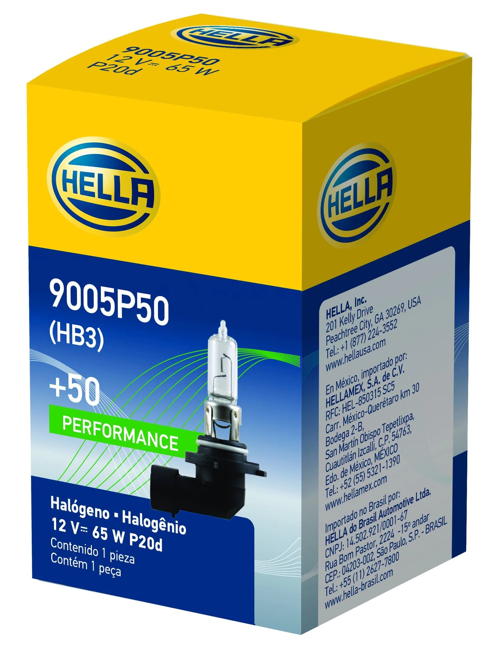 Hella 9005P50 +50 Performance HB3 Halogen Bulb, 12V, 65W - main product image