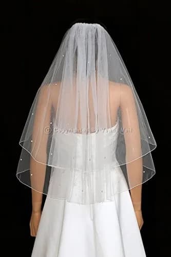 SAMKY Wedding Veil 2 Tier Rhinestone Crystal Shoulder Length 25" | White Bridal Accessory thumbnail 3