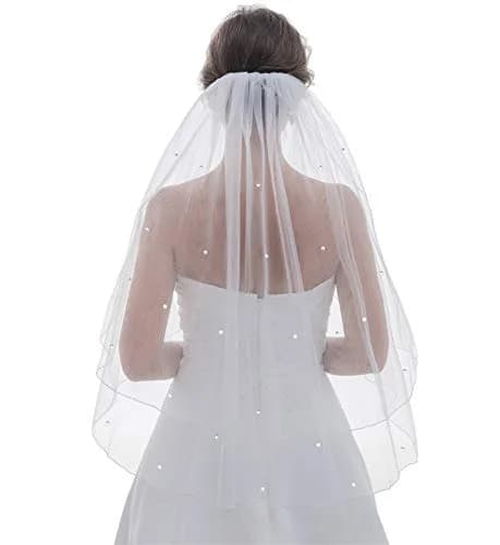 SAMKY 2T 2 Tier Rhinestone Crystal Veil - Light Ivory Shoulder Length 25" | Elegant Bridal Accessory thumbnail 3