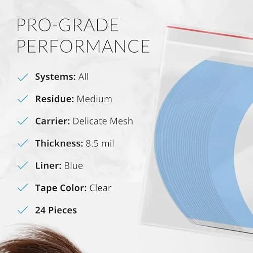 Walker Tape Blue Liner Lace Front Support Tape CC Contour 5" Super Wide Tabs, Double Sided Wig Tape for Lace Wigs, Toupees, and Tape in Hair Extensions Human Hair, No-Shine Hairpiece Tape, 24 Pieces | Strong Hold & Discreet thumbnail 4