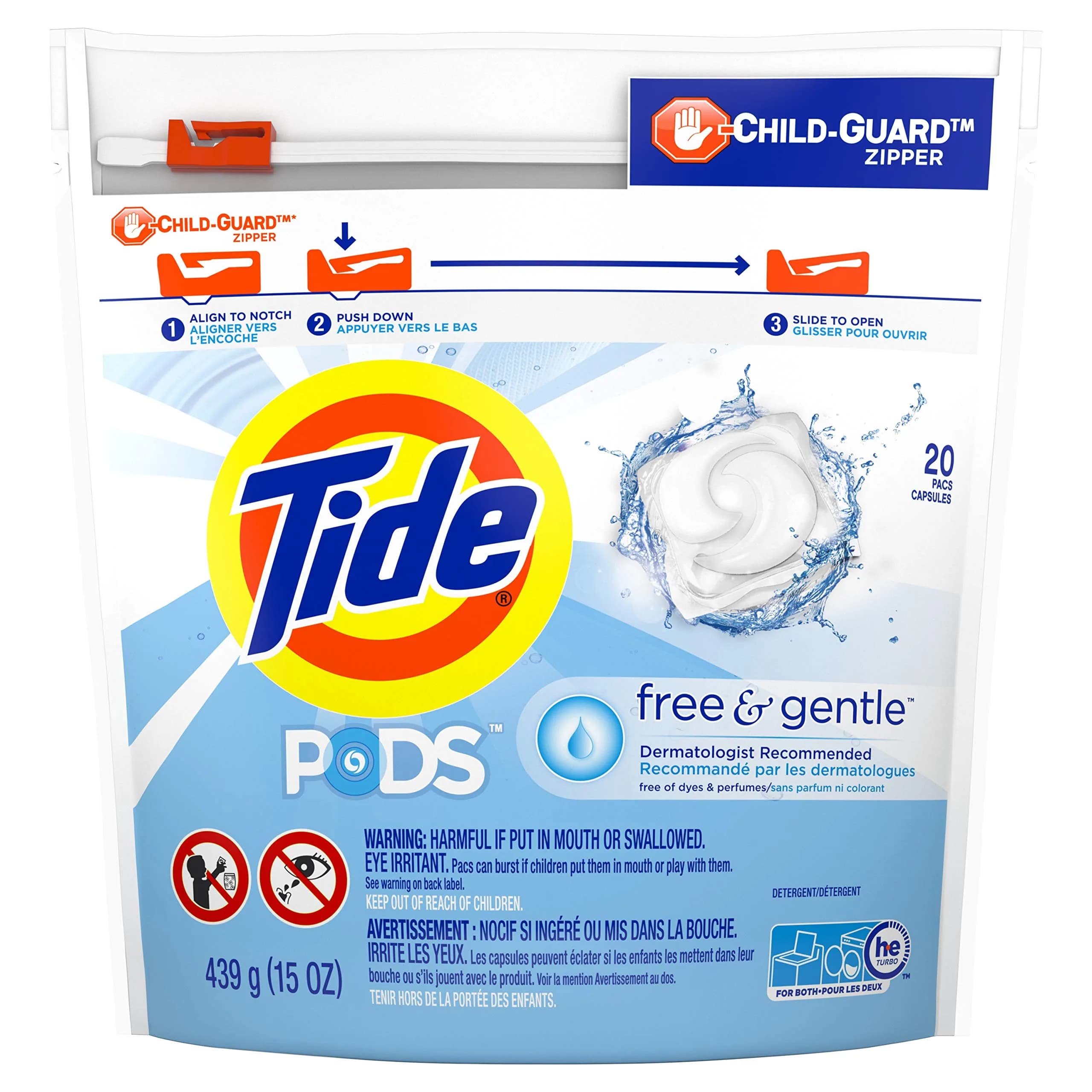 Tide PODS Free & Gentle Laundry Detergent Pacs 20 Count | Hypoallergenic & Dye-Free