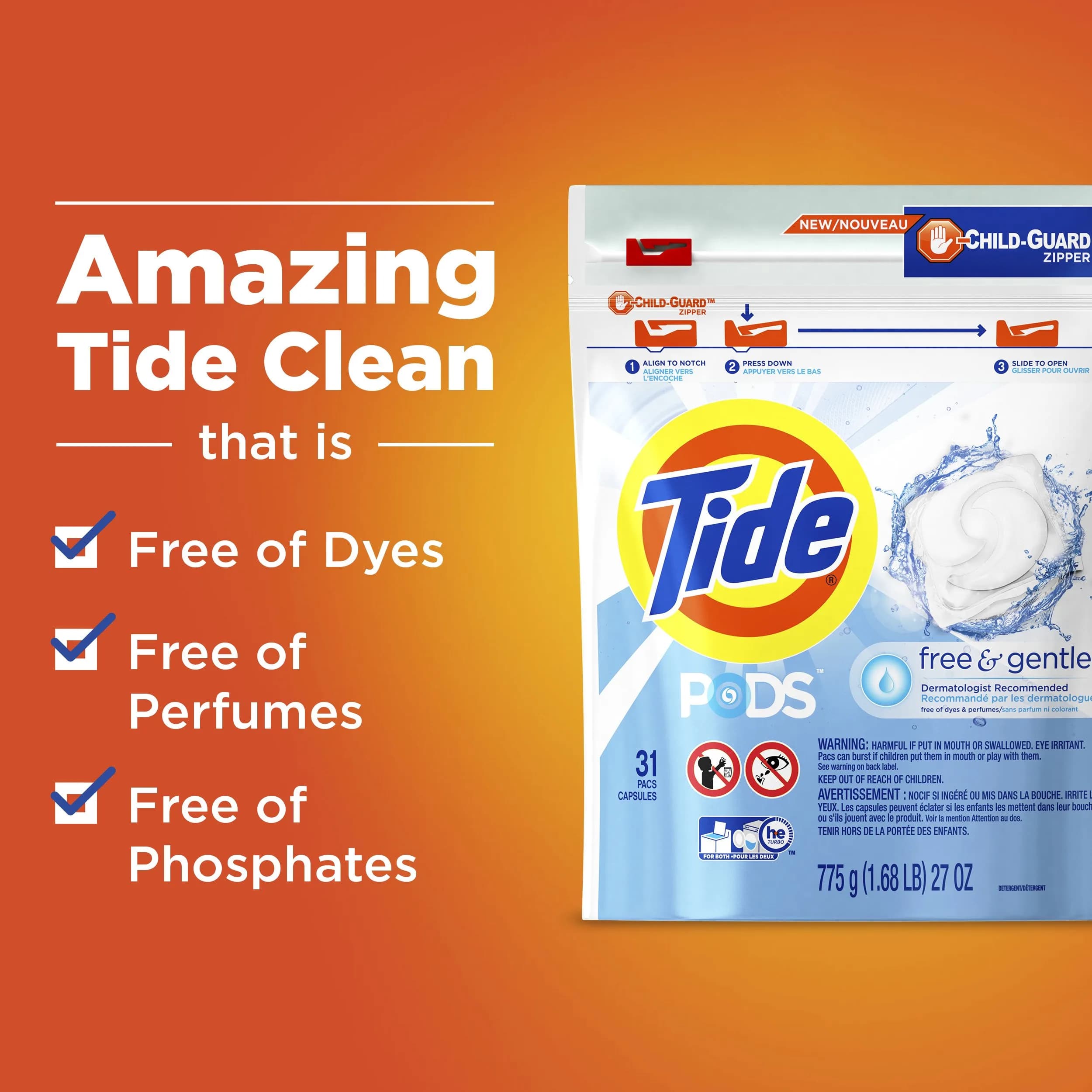 Tide PODS Free & Gentle Laundry Detergent Pacs 20 Count | Hypoallergenic & Dye-Free - view 5