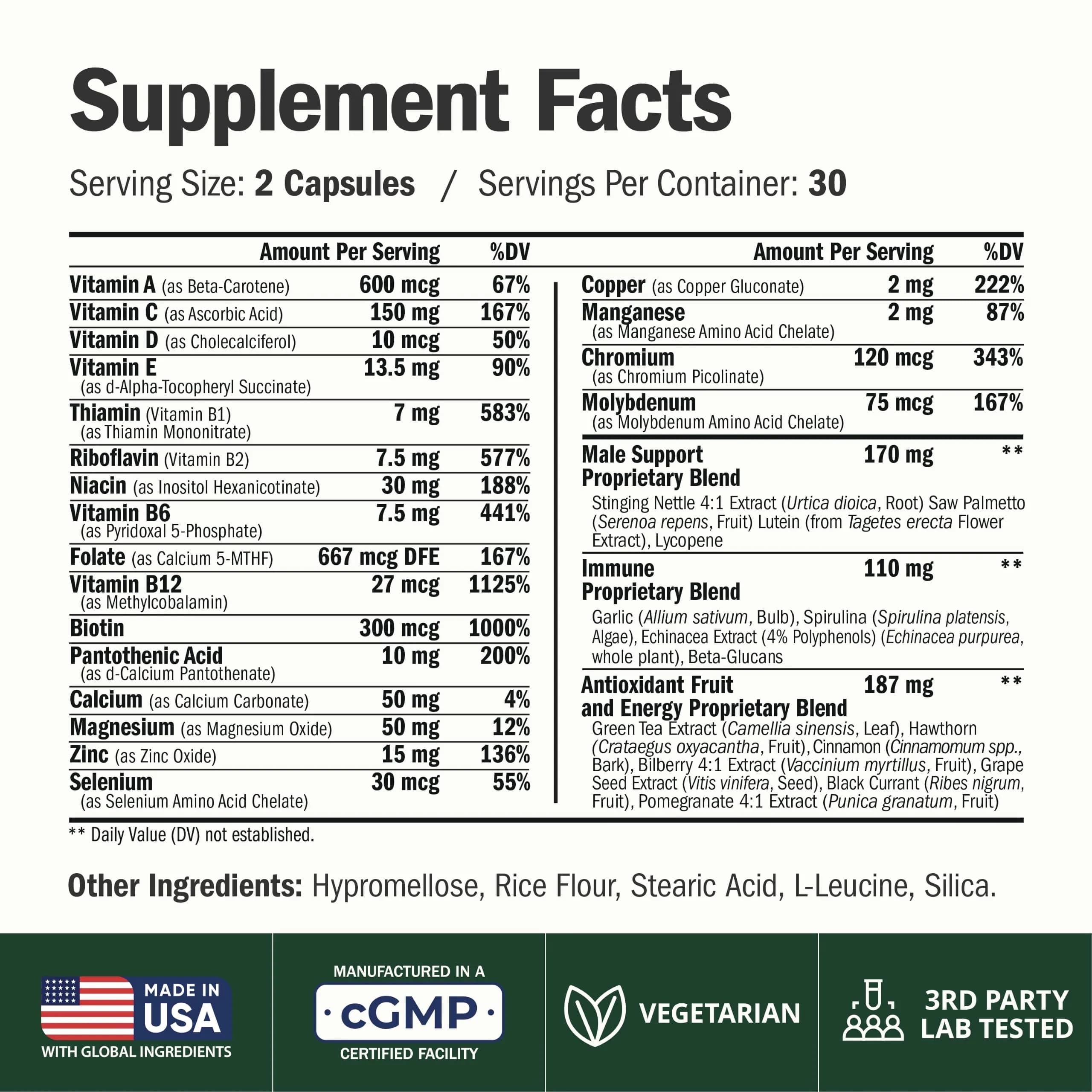 Vimerson Health Multivitamin for Men with Methylated B Vitamins & Chelated Minerals, 60 Capsules | Focus & Energy Support - view 2