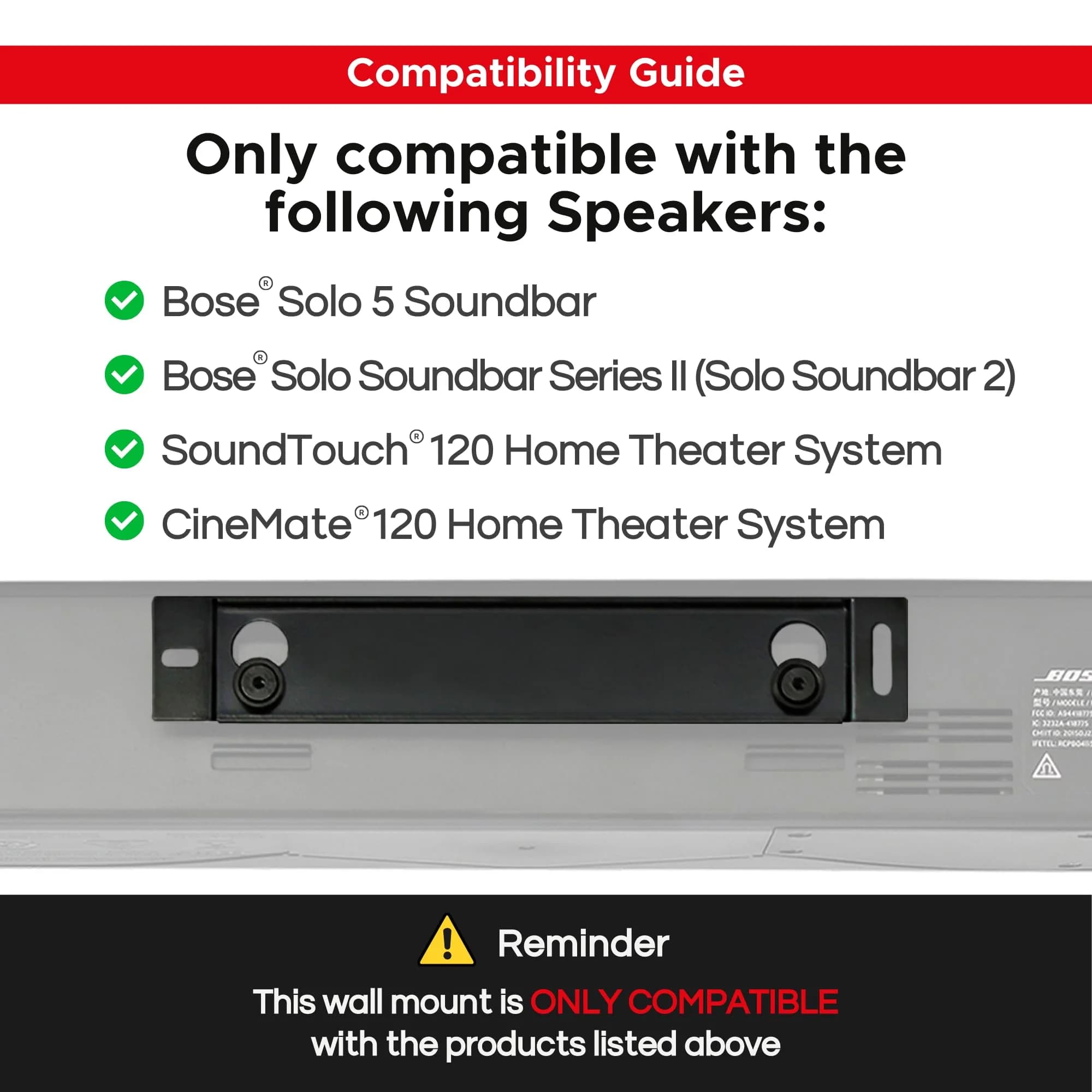 Sound Bass Wall Mount Bracket for Bose Solo 5 Soundbar | Precision Engineered 2.5mm Steel - view 2