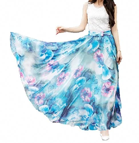 Afibi Women's Maxi Chiffon Long Skirt XX-Large | Flowy, Floral, Beach-Ready (70-120 chars) thumbnail 5