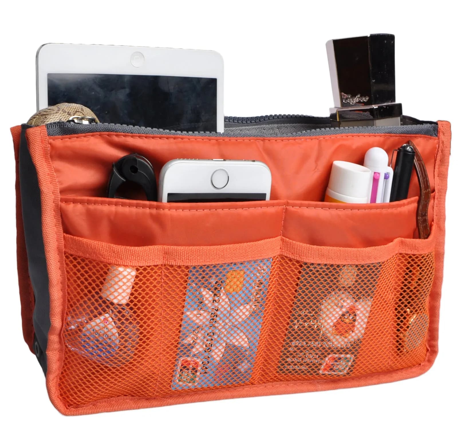 Vercord Purse Organizer Insert for Handbags 13 Pockets | Nylon Travel Tote Organizer Orange Medium