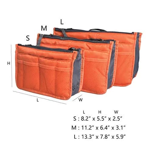 Vercord Purse Organizer Insert for Handbags 13 Pockets | Nylon Travel Tote Organizer Orange Medium thumbnail 3