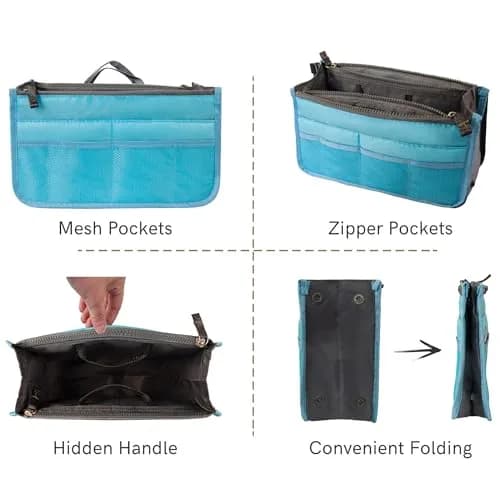 Vercord Purse Organizer Insert for Handbags Blue Medium | 13 Pockets Nylon thumbnail 5