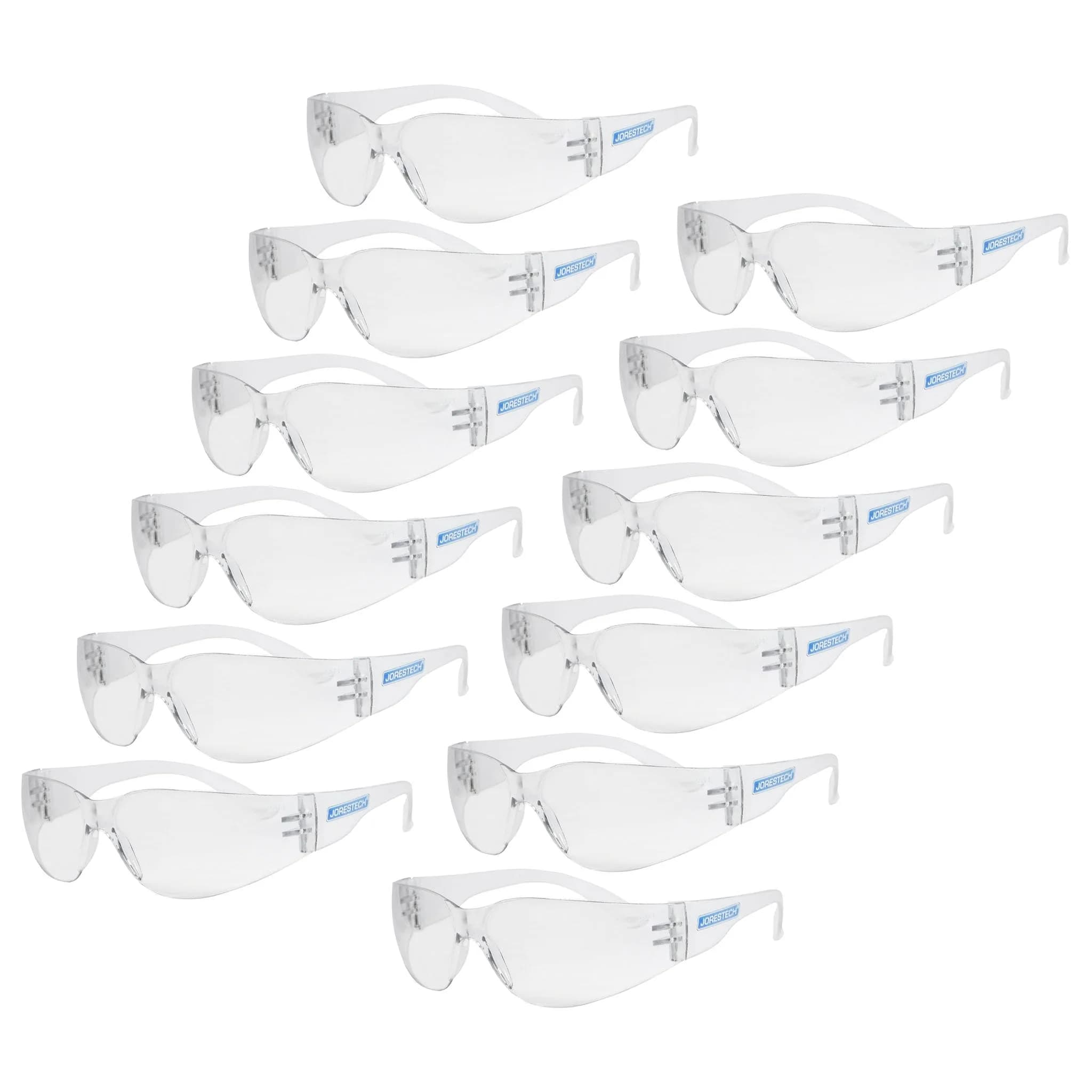 JORESTECH Safety Glasses ANSI Z87+ Impact-Resistant Polycarbonate UV Coating 12-Pack — Clear