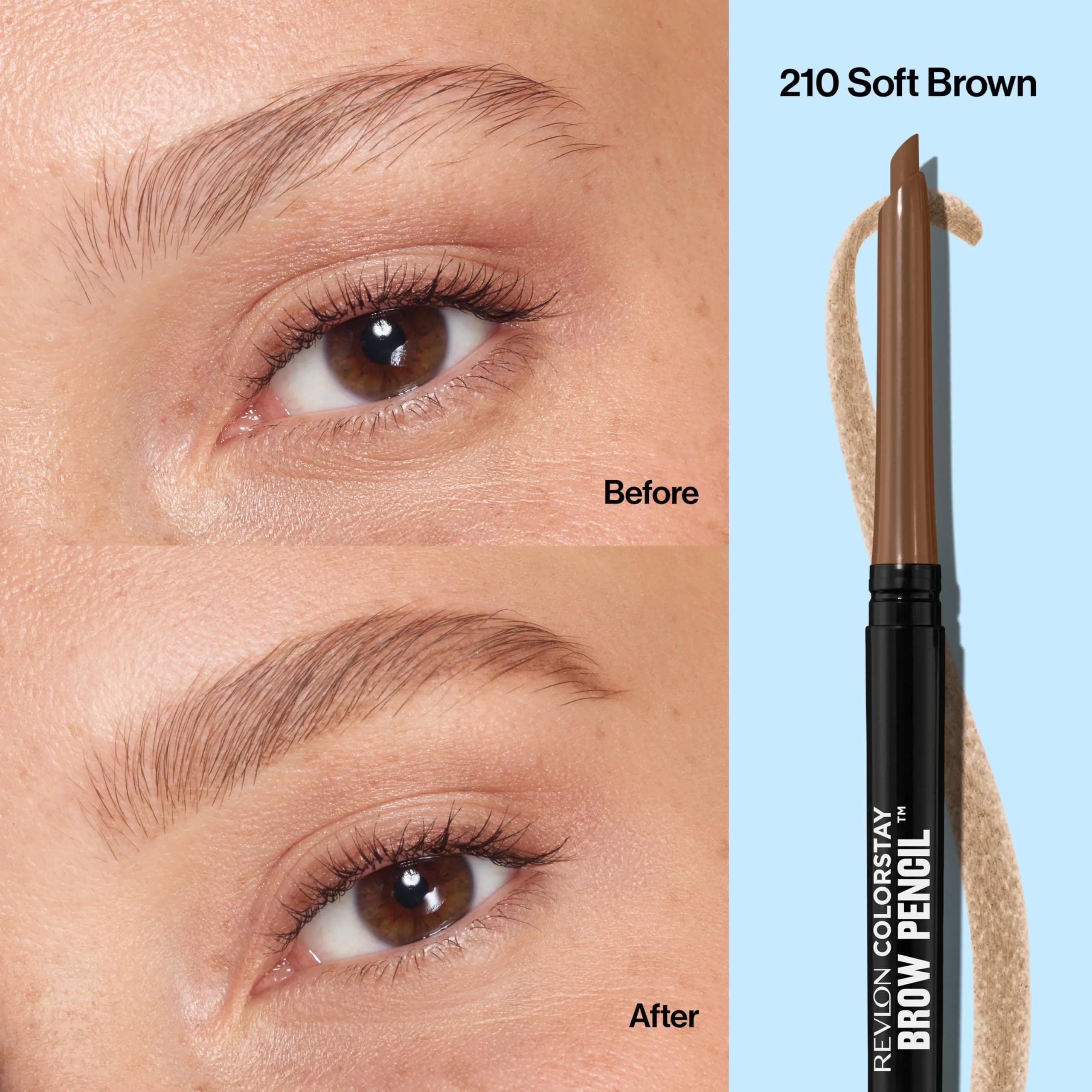 Revlon ColorStay Eyebrow Pencil, 210 Soft Brown, 0.02 oz | Waterproof Definition for Natural Brows - view 3
