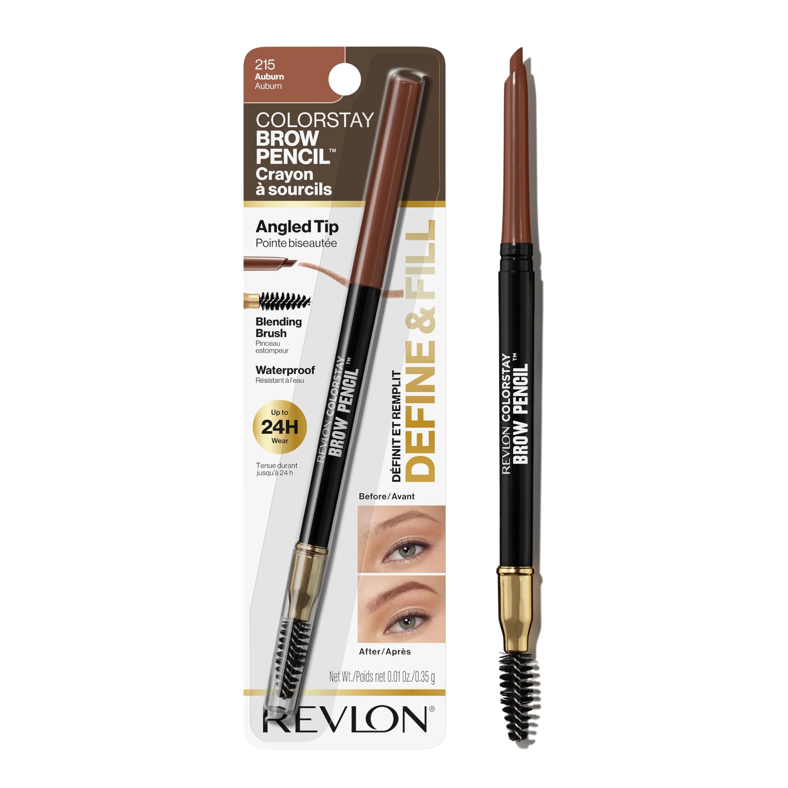 Revlon ColorStay Eyebrow Pencil, 215 Auburn, 0.02 oz | Waterproof Definition for Natural Brows - main product image