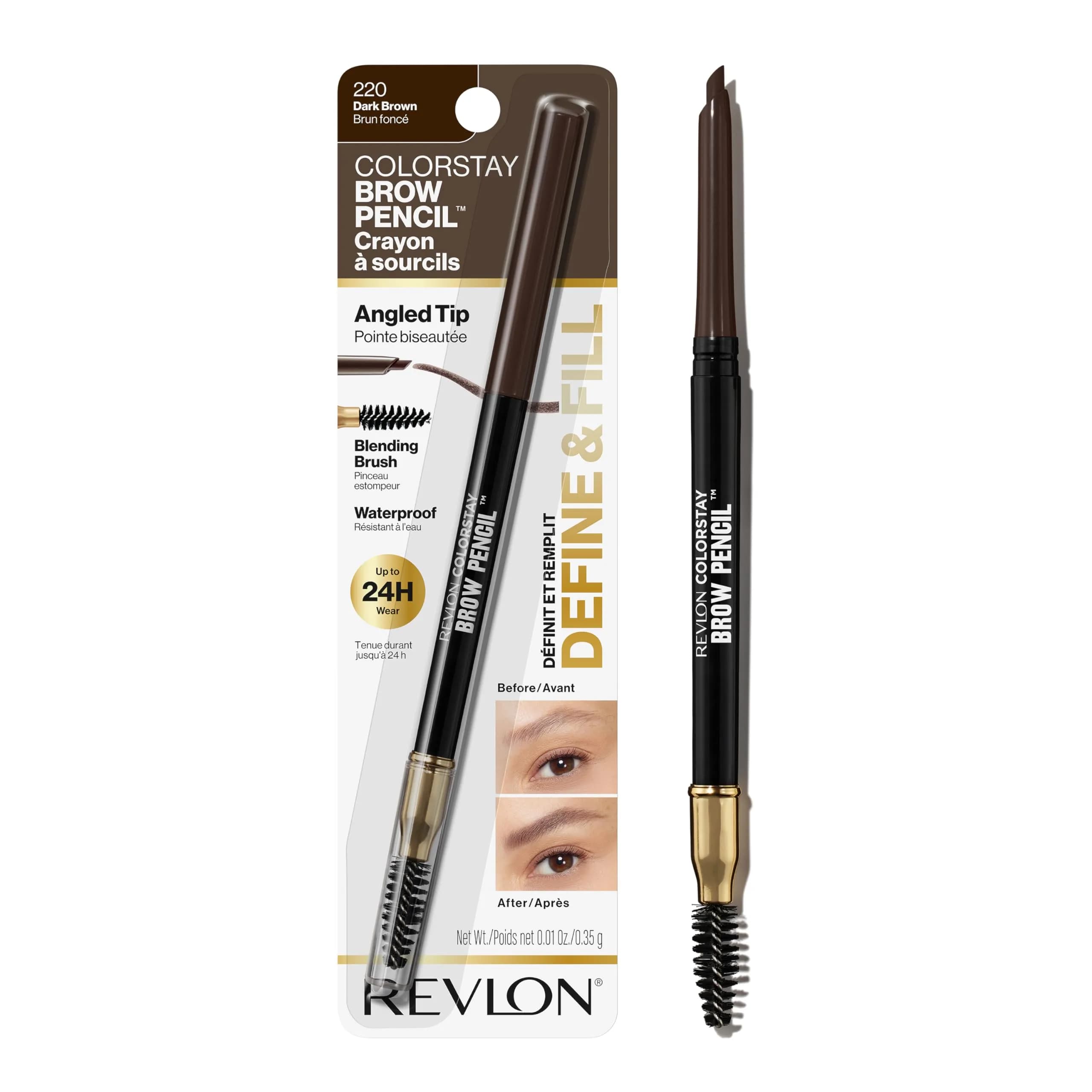 Revlon ColorStay Eyebrow Pencil, 205 Blonde, 0.006 kg (0.021 oz) | Waterproof Definition for Natural Brows — Dark Brown / 0.02 Ounce