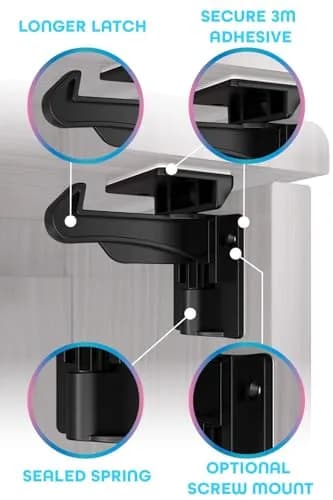 The Good Stuff Invisible Baby Cabinet Locks – No Tools Needed, 12 Pack | Secure Drawers & Cabinets thumbnail 3