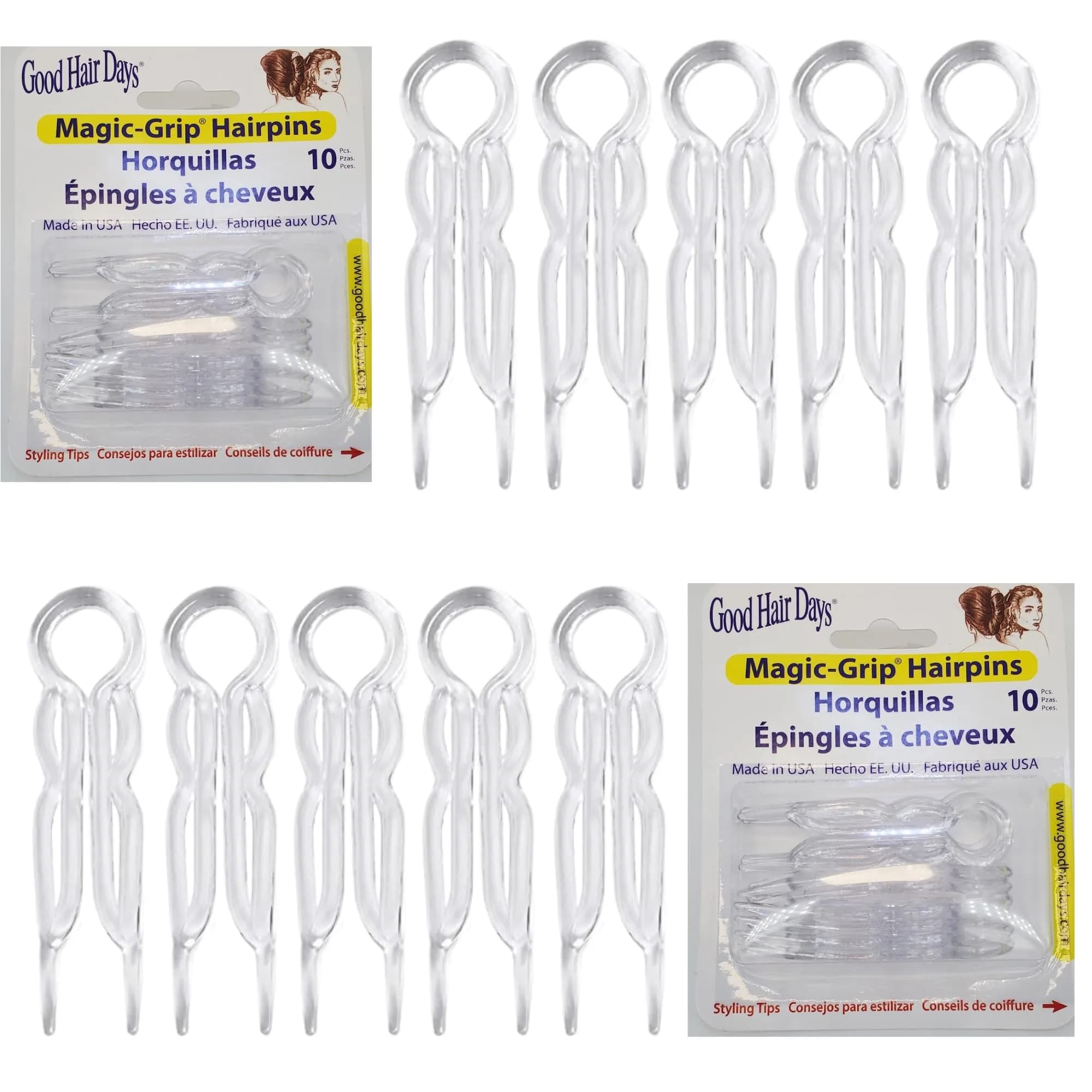 Good Hair Days Magic-Grip Styling U-Shaped Hair Pins, Strong Hold, 20 Pack | Clear Crystal Finish