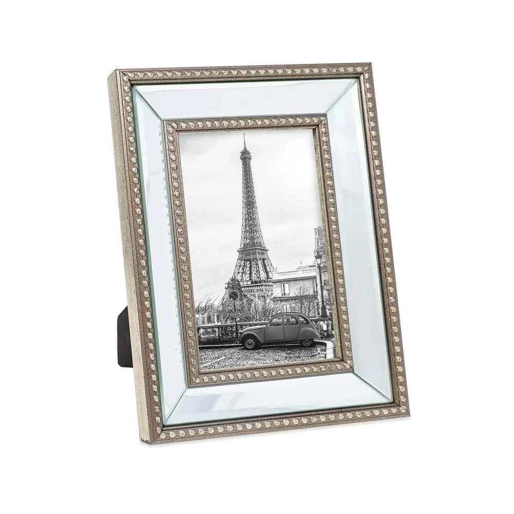 Isaac Jacobs 4x6 Champagne Mirror Bead Picture Frame - Classic Mirrored Frame with Dotted Border for Wall & Tabletop Display