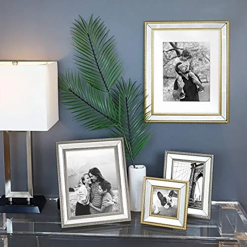 Isaac Jacobs 4x6 Champagne Mirror Bead Picture Frame - Classic Mirrored Frame with Dotted Border for Wall & Tabletop Display thumbnail 6