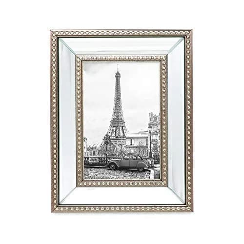 Isaac Jacobs 4x6 Champagne Mirror Bead Picture Frame - Classic Mirrored Frame with Dotted Border for Wall & Tabletop Display thumbnail 2