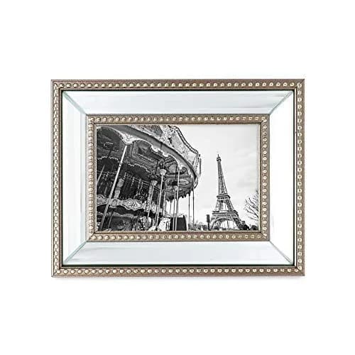 Isaac Jacobs 4x6 Champagne Mirror Bead Picture Frame - Classic Mirrored Frame with Dotted Border for Wall & Tabletop Display thumbnail 3