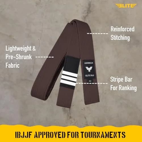 Elite Sports Adults Brazilian Jiu Jitsu Belt A2 Brown | IBJJF Approved for Training & Competition thumbnail 2