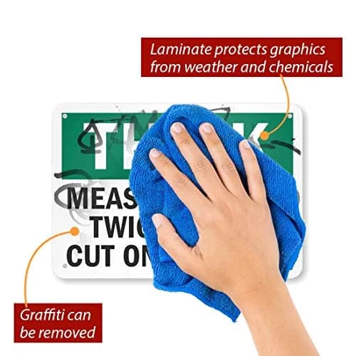 SmartSign Think - Measure Twice, Cut Once Sign 7" x 10" Aluminum | Heavy Duty 40 Mil Thick Sign thumbnail 2