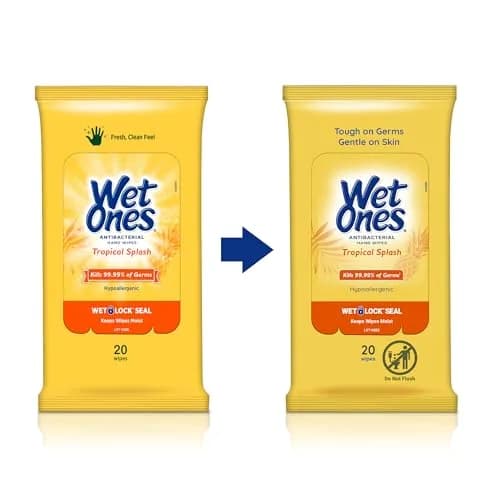 Wet Ones Antibacterial Hand Wipes Tropical Splash 200 Count (10 Packs) | Kills 99.99% of Germs thumbnail 5