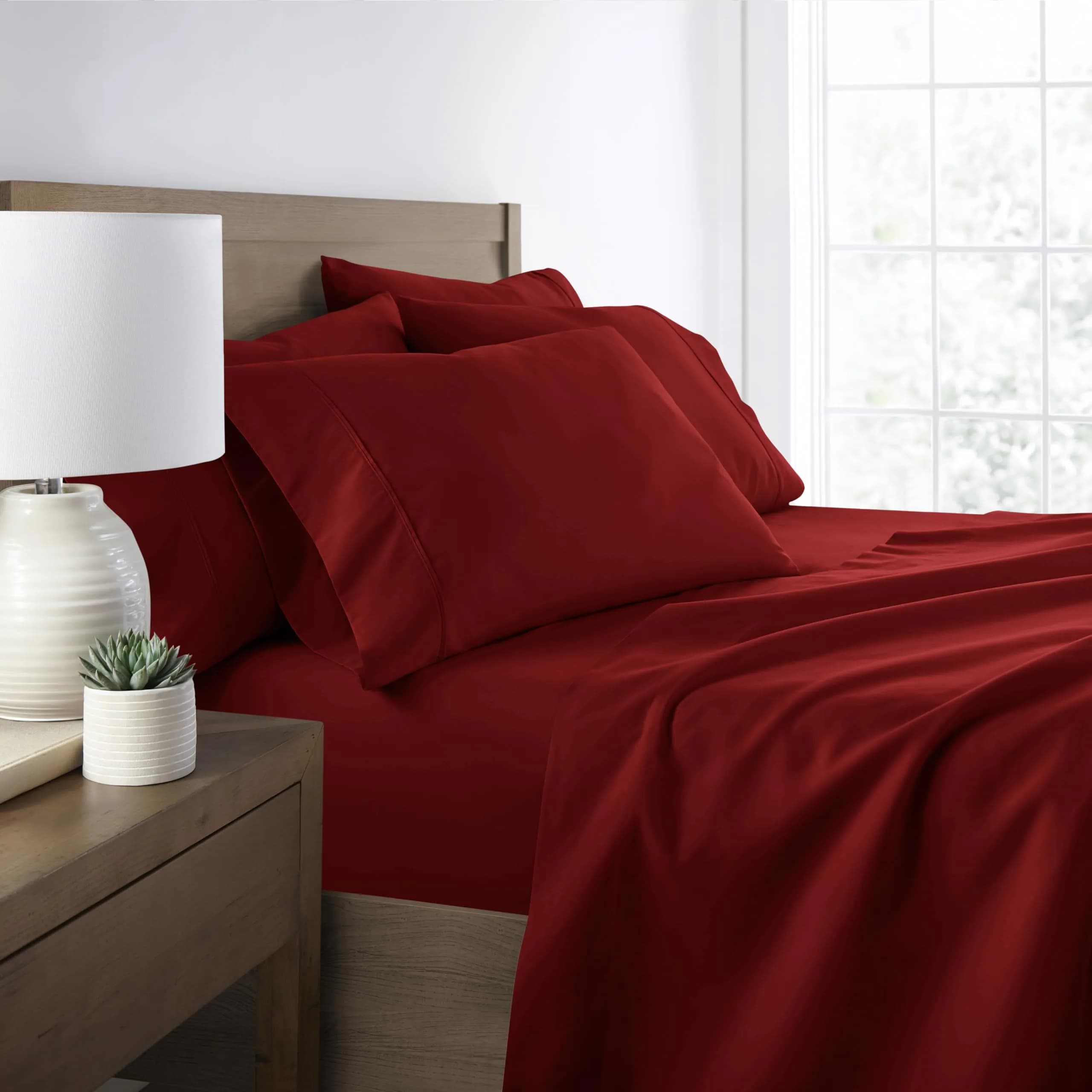 Linen Market 6 Piece Burgundy Twin XL Sheet Set | 156 GSM Microfiber Polyester — Burgundy