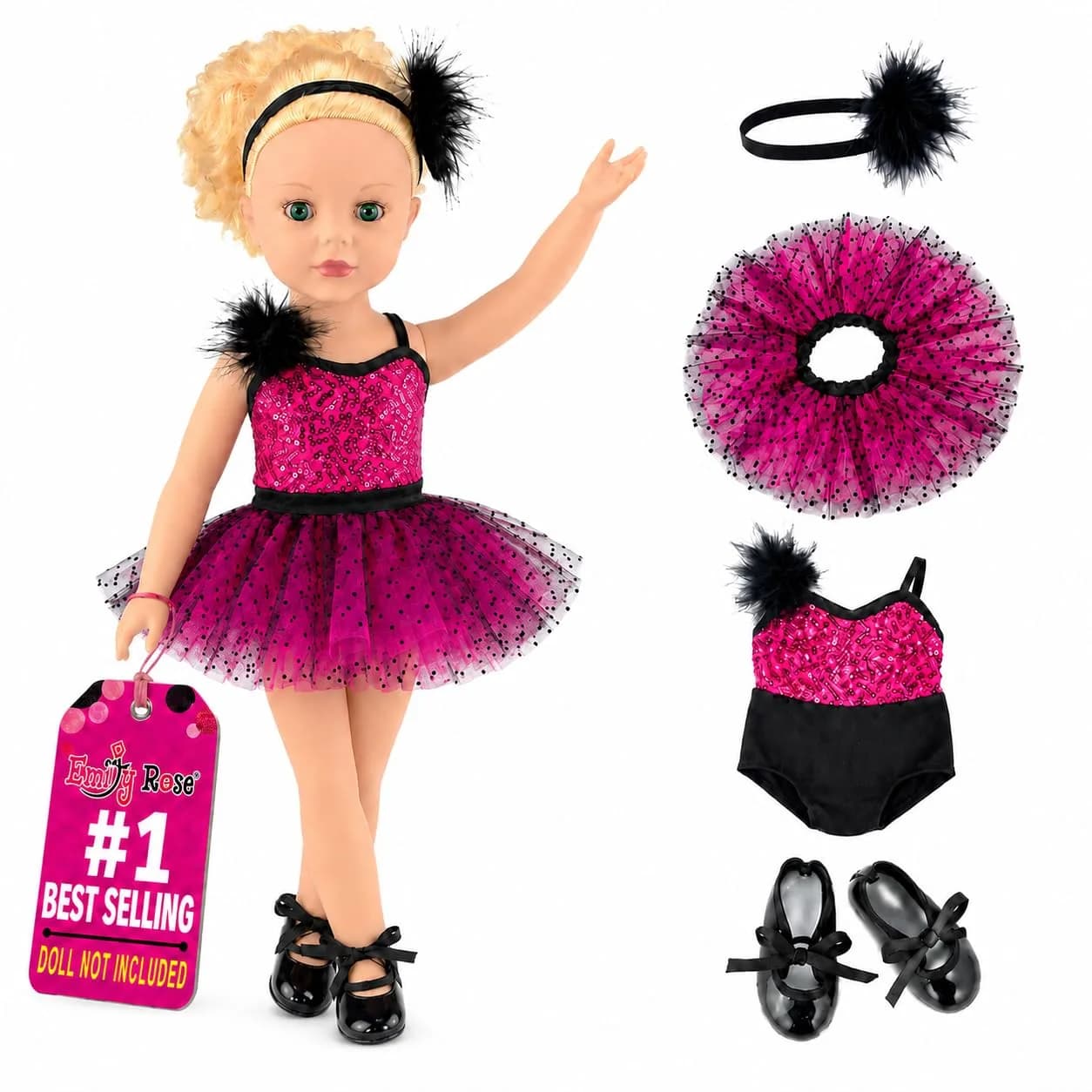 Emily Rose 18 Inch Doll Ballet Clothes Set - 4 PC Pink Outfit for American Girl Dolls | Dance Recital Costume