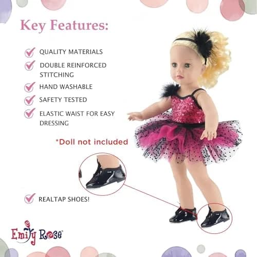 Emily Rose 18 Inch Doll Ballet Clothes Set - 4 PC Pink Outfit for American Girl Dolls | Dance Recital Costume thumbnail 4