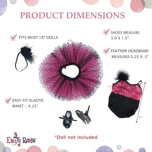 Emily Rose 18 Inch Doll Ballet Clothes Set - 4 PC Pink Outfit for American Girl Dolls | Dance Recital Costume thumbnail 5