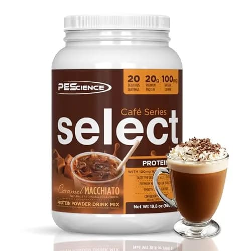 PEScience Select Cafe Protein Coffee Powder, Caramel Macchiato, 20 Servings | 20g Protein, 100mg Caffeine, Versatile Hot/Iced thumbnail 1