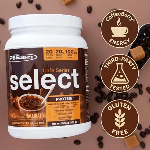 PEScience Select Cafe Protein Coffee Powder, Caramel Macchiato, 20 Servings | 20g Protein, 100mg Caffeine, Versatile Hot/Iced thumbnail 4