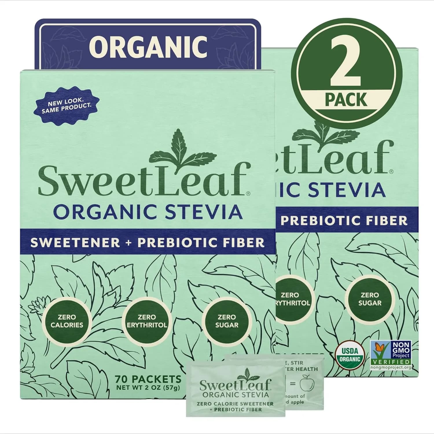 SweetLeaf Organic Stevia Powder Sweetener, Sugar Free - 70 Packets (2 Pack) | Zero Calorie, Keto Friendly, No Artificial — No Color