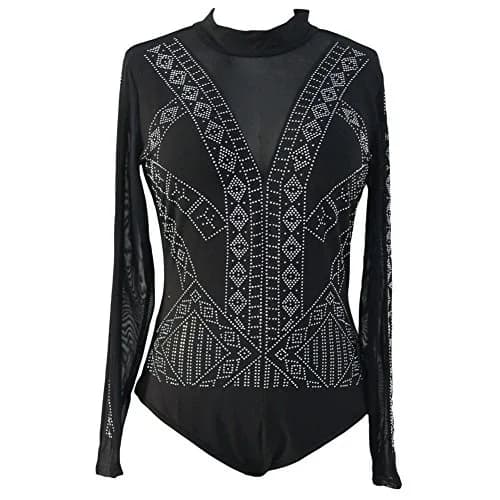 Lrady Women's Backless Rhinestone Bodysuit Long Sleeve High Neck Top | Sexy Mesh Clubwear thumbnail 4