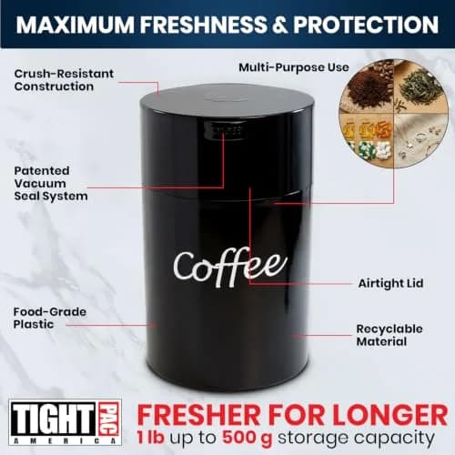 COFFEEVAC 1LB – Patented Airtight Container | Multi-use Vacuum Container for Coffee & Tea, Black with Logo thumbnail 4