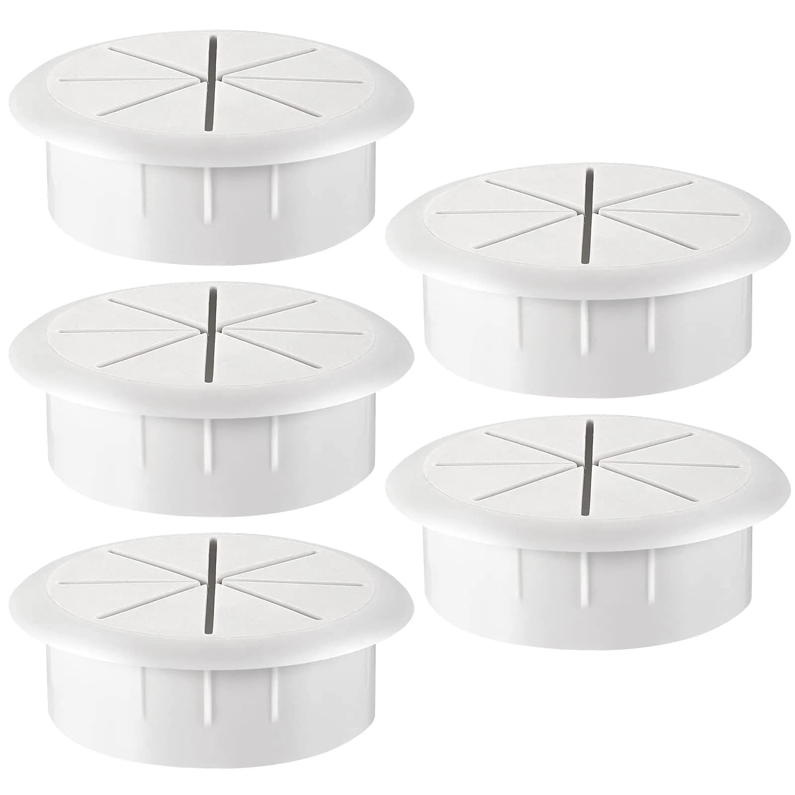 HYCC White 5 Pack Flexible Desk Grommet 2-3/8 Inch | Cable Management Hole Cover for Desks - main product image