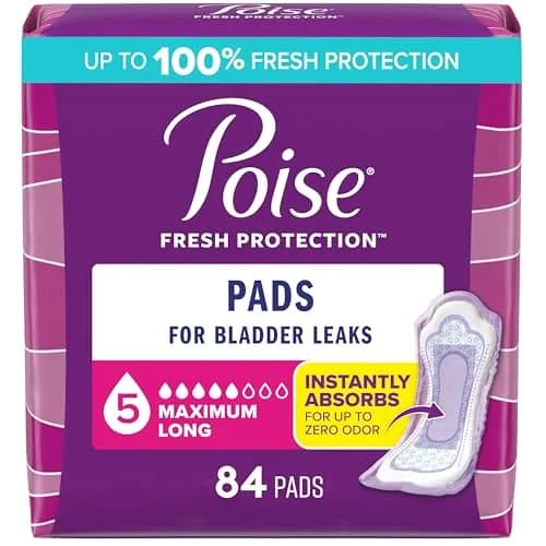 Poise Incontinence & Postpartum Pads Maximum Absorbency Long 84 Count | 12-Hour Odor Control & Leak Protection thumbnail 1