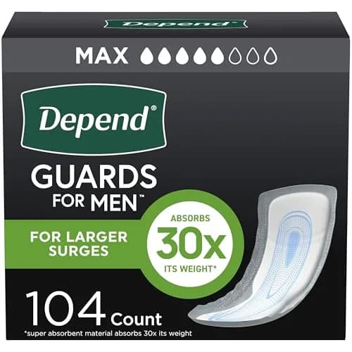 Depend Guards for Men Incontinence Pads Maximum Absorbency 104 Count (2 Packs of 52) | USA Imported, Duties Included thumbnail 1