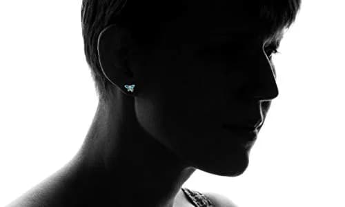 DECADENCE Rhodium Polished Created Opal Stud Earrings for Women | Butterfly 11.5x11mm | Blue Green Turquoise | 925 Sterling Silver Pushbacks thumbnail 2