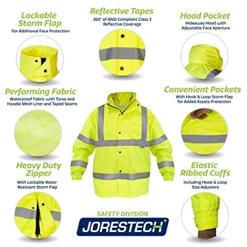 JORESTECH Class 3 Hi-Vis Waterproof Rain Jacket | ANSI/ISEA 107-2015 Type R Class 3, Waterproof, Breathable, Reflective thumbnail 4