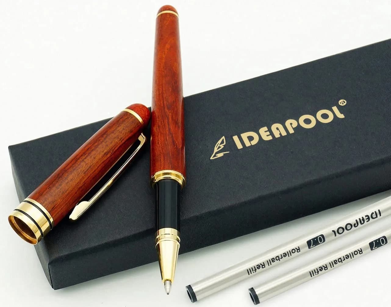 IDEAPOOL Rosewood Ballpoint Pen Set with 2 Black Refills | Natural Handcrafted Writing Instrument - view 5