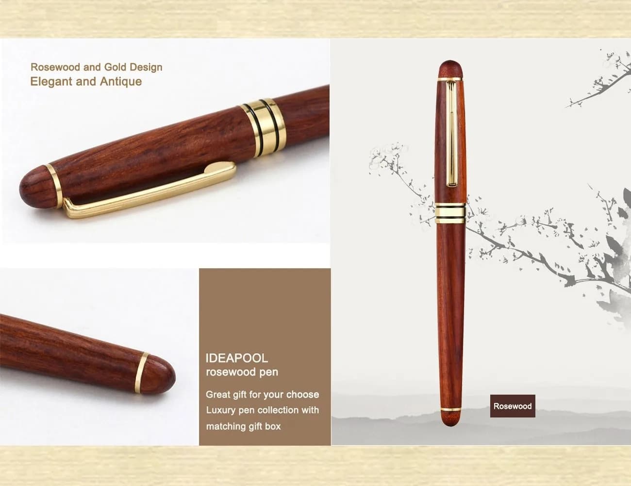 IDEAPOOL Rosewood Ballpoint Pen Set with 2 Black Refills | Natural Handcrafted Writing Instrument - view 3