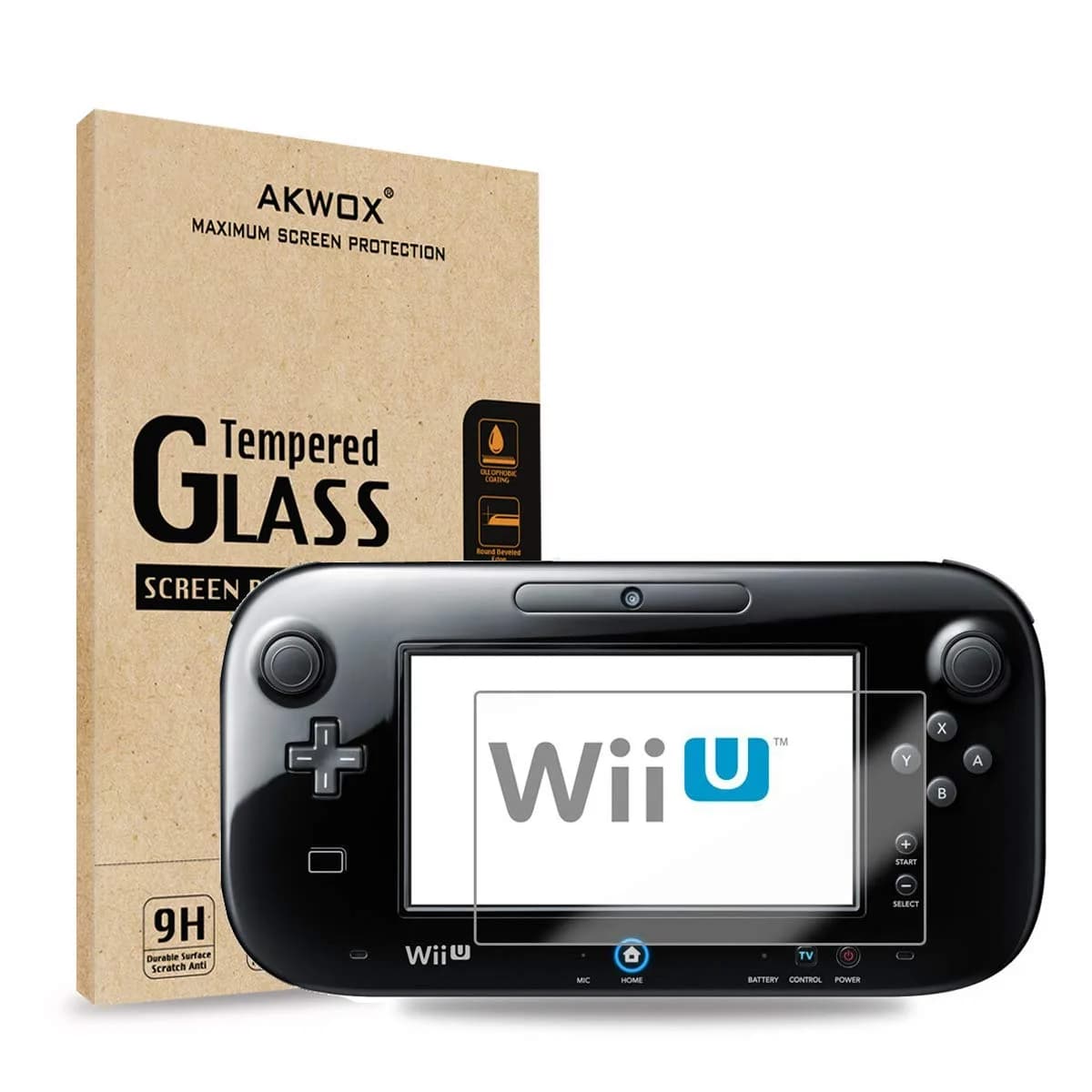 (Pack of 2) Tempered Glass Screen Protector for Nintendo Wii U, AKWOX 0.3mm 2.5D High Definition 9H | Premium Clear Screen Film — Pack of 2
