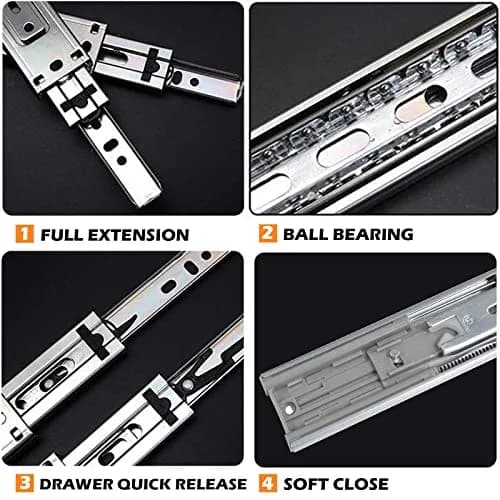 Gobrico 14-Inch Full Extension Drawer Slides with Brackets, Soft Close, 35kg Capacity | 10 Pairs thumbnail 4