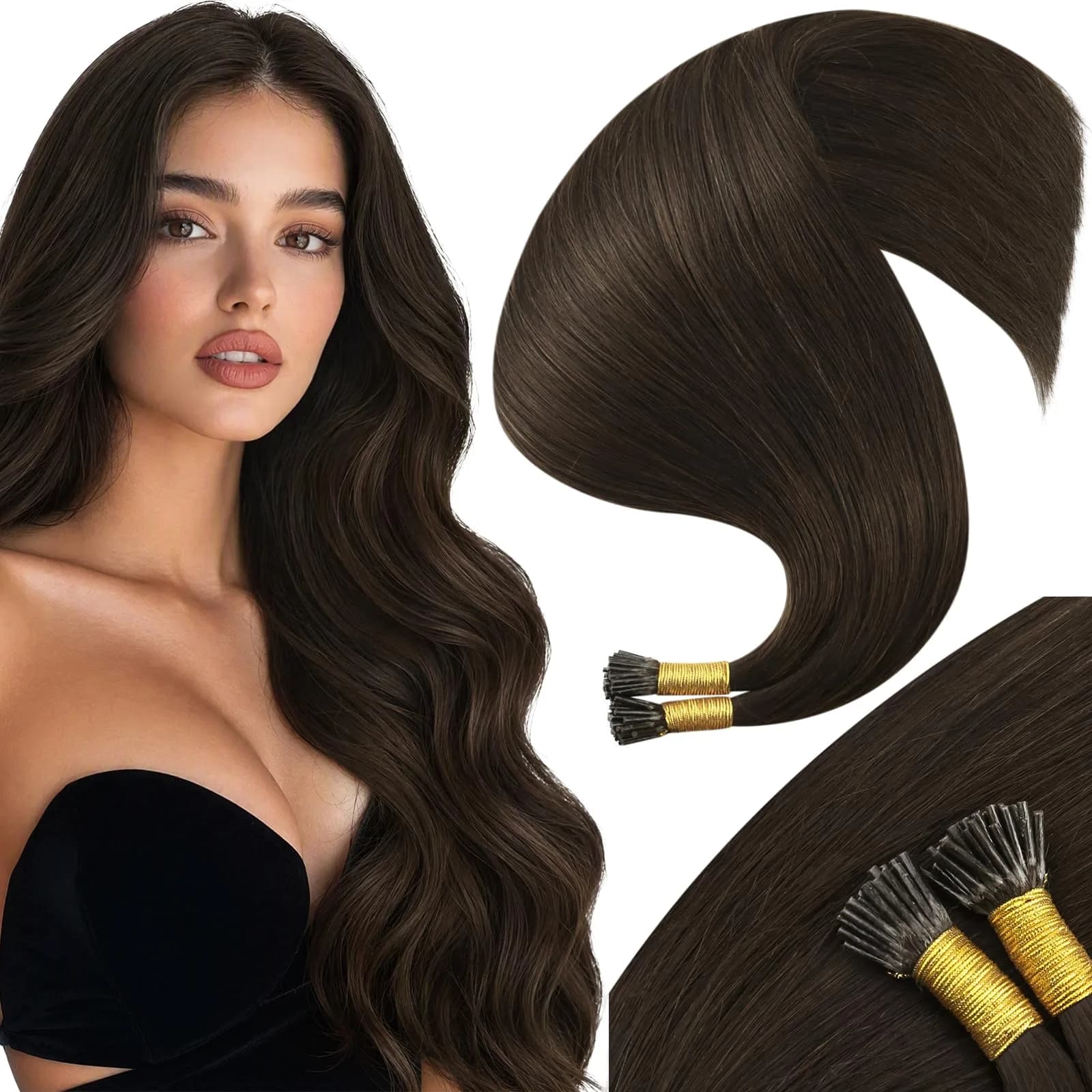 Moresoo Itip Human Hair Extensions 18 Inch | Natural Brown, Micro-Ring & Cold Fusion — I-# 4 Natural Warm Brown
