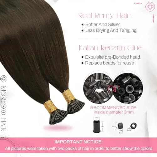 Moresoo Itip Human Hair Extensions 18 Inch | Natural Brown, Micro-Ring & Cold Fusion thumbnail 3