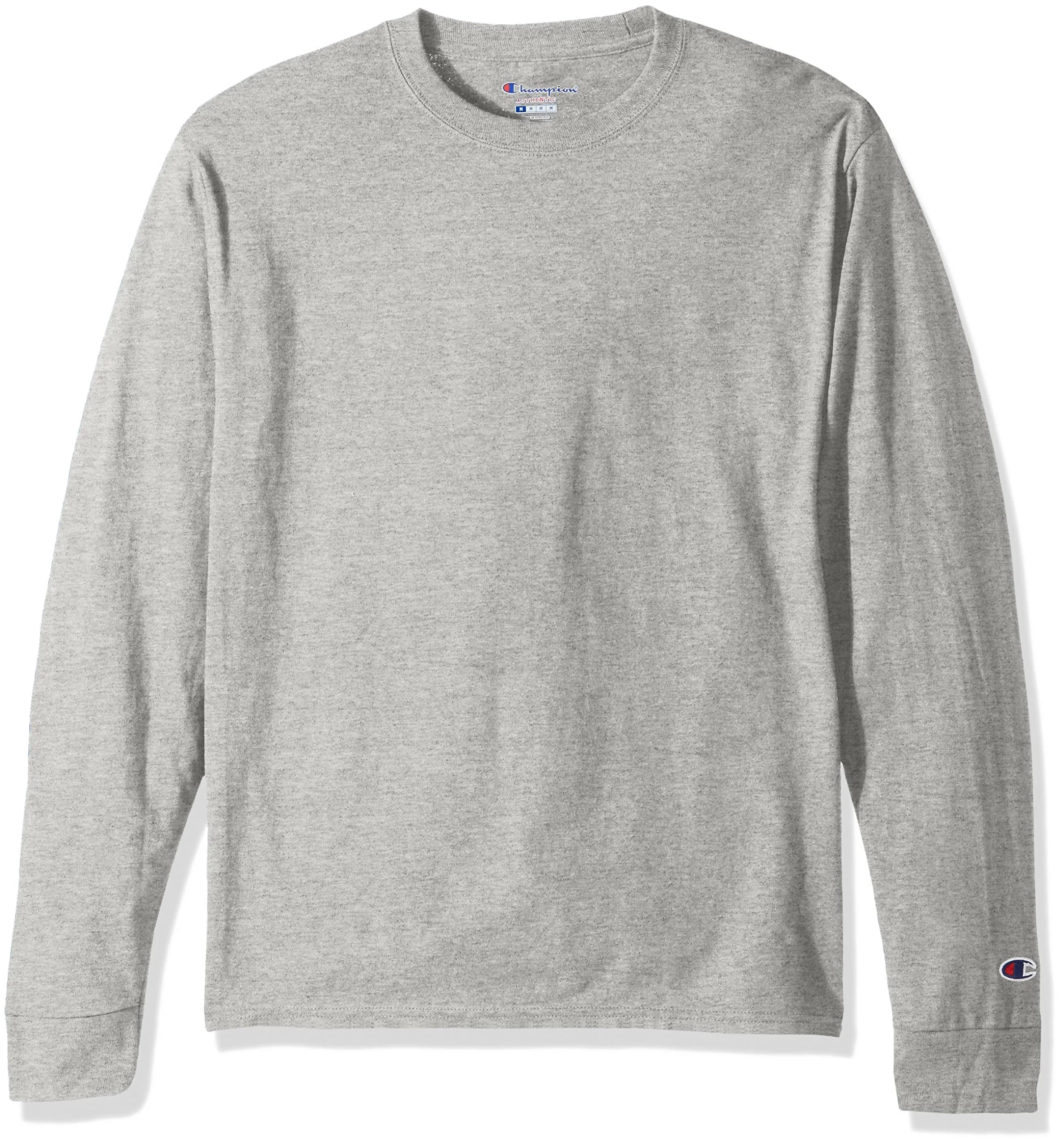 Champion Men's Cotton Long Sleeve Tee Shirt, Oxford Gray | Comfortable, Durable & Imported from USA — Oxford Gray
