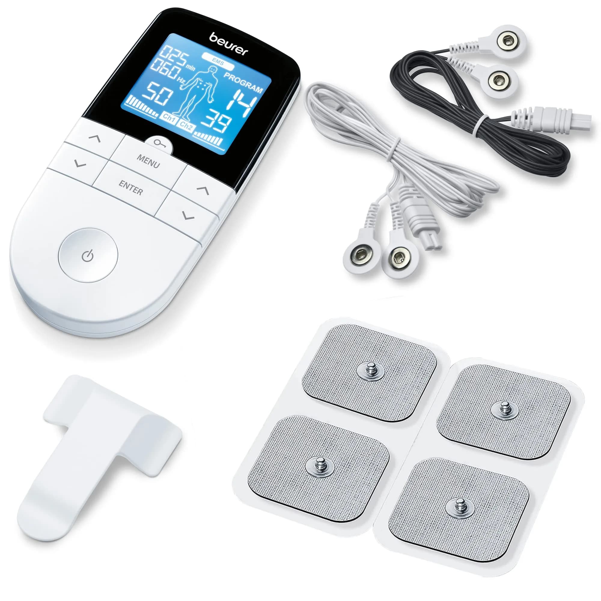 Beurer EM59 Digital 3-in-1 TENS Unit, EMS & Heat Therapy with 64 Applications | 190g (6.7 oz) — Blue