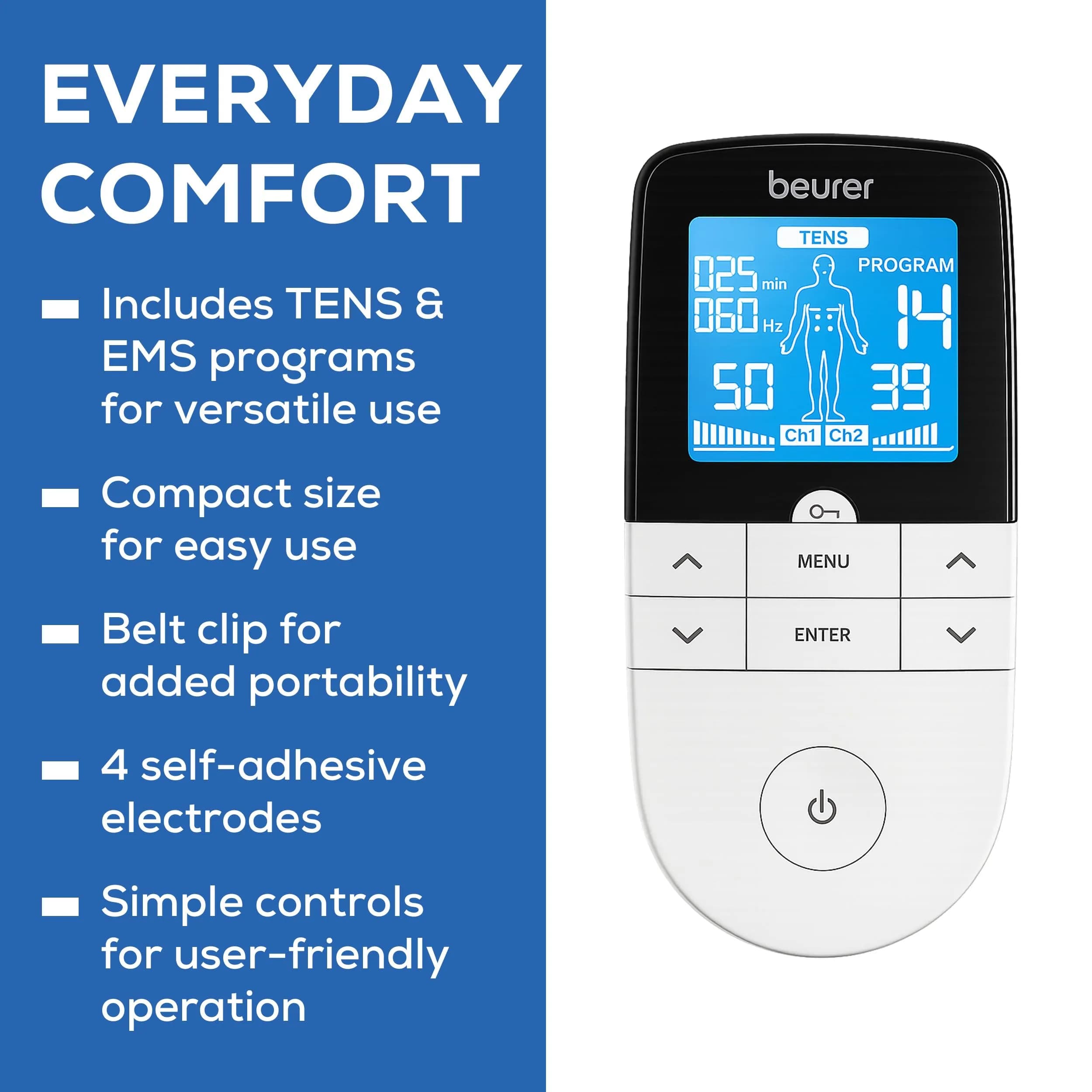Beurer EM49 Digital TENS & EMS Device with 15 TENS Programs & 35 EMS Programs | 11.2 cm (4.4 in) Length x 16.5 cm (6.5 in) Height x 22.4 cm (8.8 in) Width - view 7